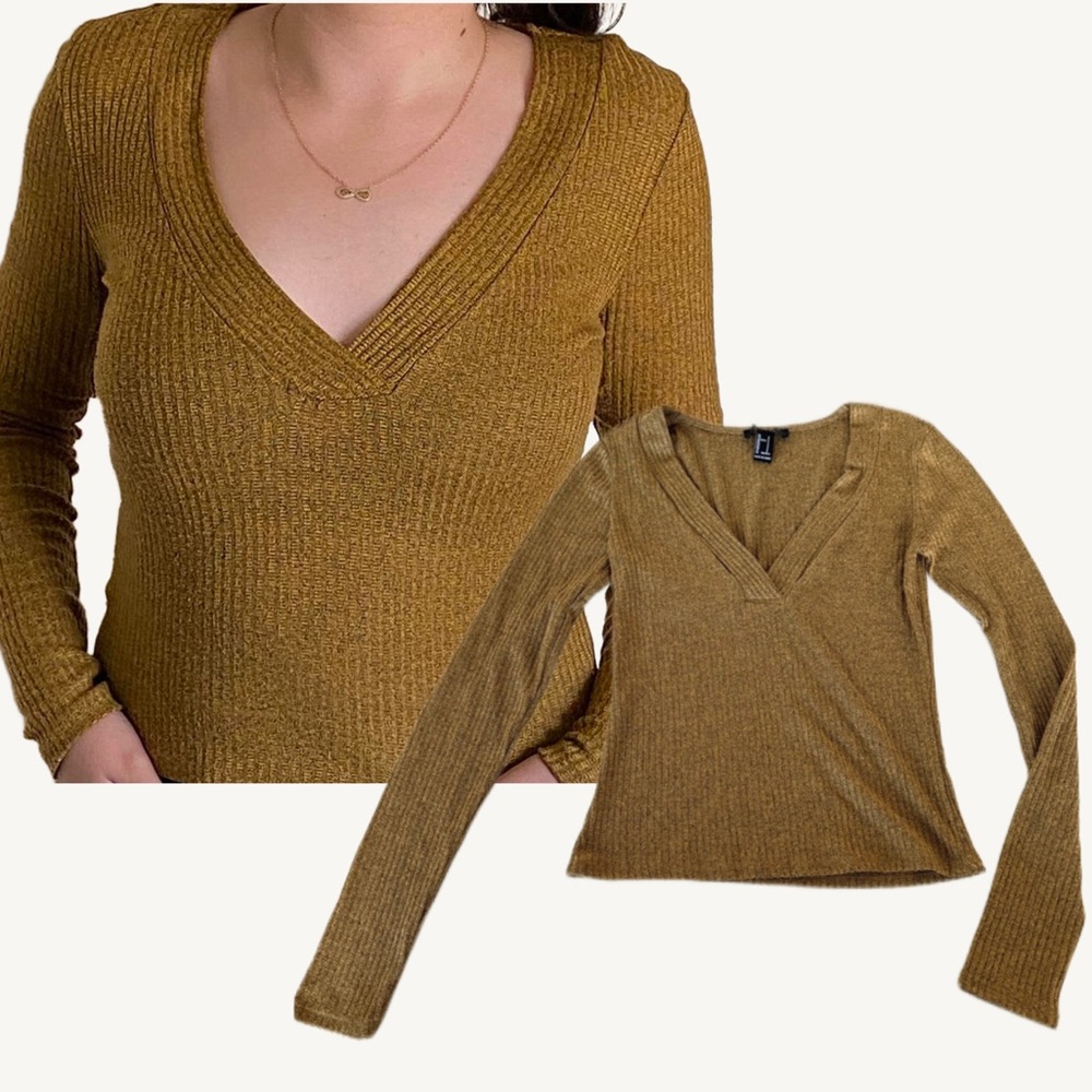 F21 yellow vneck long sleeve